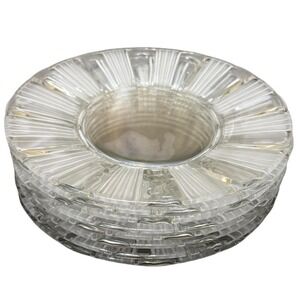 Set of 8 Vintage Clear Glass Salad Dessert Plates Ribbed Sunburst Pattern 8"